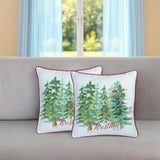 Set of Two 18" Green Red And White Christmas Christmas Trees Fabric Throw Pillow Covers