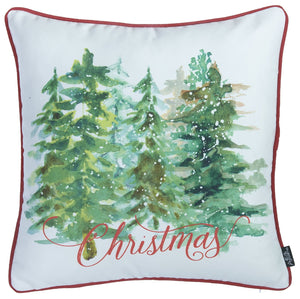 Set of Two 18" Green Red And White Christmas Christmas Trees Fabric Throw Pillow Covers