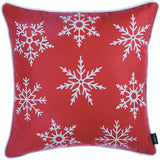 Set of Four 18" Red And White Merry Christmas Christmas Snowflakes Fabric Throw Pillow Covers