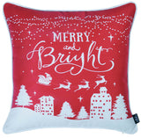 Set of Four 18" Red And White Merry Christmas Christmas Snowflakes Fabric Throw Pillow Covers