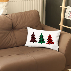 Christmas Tree Trio Plaid Lumbar Throw Pillow