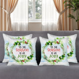 Set of Four 18" Green and White Tis The Season To Be Jolly Christmas Wreath Fabric Throw Pillows