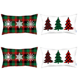 Set of Four White Red and Green Christmas Trees Plaid Fabric Lumbar Throw Pillows