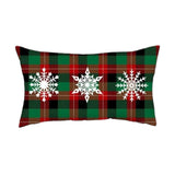 Set of Four White Red and Green Christmas Trees Plaid Fabric Lumbar Throw Pillows