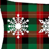 Set of Four White Red and Green Christmas Trees Plaid Fabric Lumbar Throw Pillows