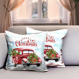 Set of Two 18" Red and White Merry Christmas Holiday Van Fabric Throw Pillow Covers