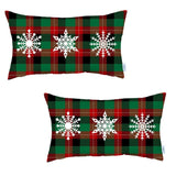 Set of 2 Christmas Snowflake Trio Plaid Lumbar Pillow Covers