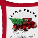 Set of Four 18" Red White and Black Farm Fresh Christmas Tree Christmas Holiday Red Truck Plaid Fabric Throw Pillow Covers