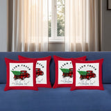 Set of Four 18" Red White and Black Farm Fresh Christmas Tree Christmas Holiday Red Truck Plaid Fabric Throw Pillow Covers