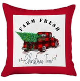 Set of Four 18" Red White and Black Farm Fresh Christmas Tree Christmas Holiday Red Truck Plaid Fabric Throw Pillow Covers