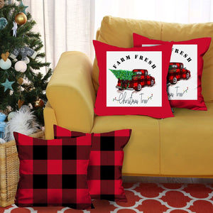 Set of Four Red and Black Christmas Christmas Tree Throw Pillow Cover