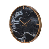 Modern Black Faux Marble and Gold Round Wall Clock