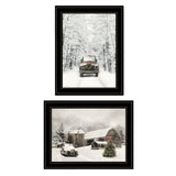 Set Of Two Antique Christmas 2 Black Framed Print Wall Art