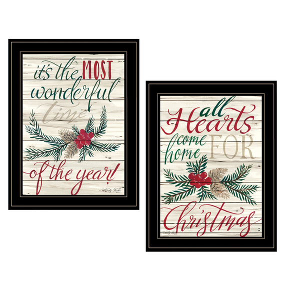 Set Of Two All Hearts Come Home for Christmas 2 Black Framed Print Wall Art