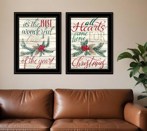 Set Of Two All Hearts Come Home for Christmas 2 Black Framed Print Wall Art