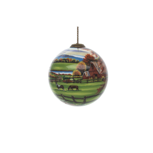 Farm in the Fall Scenery Hand Painted Mouth Blown Glass Ornament