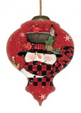 Plaid Snowman and Cardinals Hand Painted Mouth Blown Glass Ornament