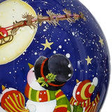 Snowmen Family Watching Santa on a Sleigh Hand Painted Mouth Blown Glass Ornament