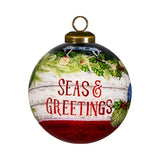 Holly Seas And Greetings Hand Painted Mouth Blown Glass Ornament