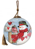 Valentine Snowman Hand Painted Mouth Blown Glass Ornament