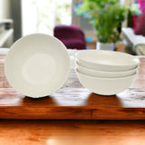 White Four Piece Round Weave Stoneware Service For Four Bowl Set