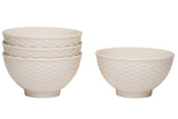 White Four Piece Weave Stoneware Service For Four Bowl Set