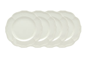 White Four Piece Round Scallop Stoneware Service For Four Salad Plate Set