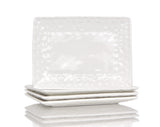 White Six Piece Rectangle Pebbled Porcelain Service For Six Dinner Plate Set