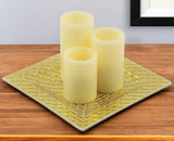 Set of Three Ivory Flameless Pillar Candles With Gold Holder