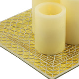 Set of Three Ivory Flameless Pillar Candles With Gold Holder