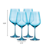 Set of Four Translucent Aqua Blue Large Wine Glasses