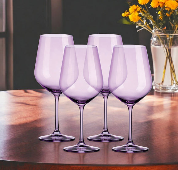 Set of Four Translucent Purple Large Wine Glasses