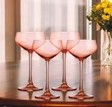 Set of Four Translucent Blush Coral Coupe Glasses