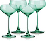 Set of Four Green Crystal Shallow Bowl Stemmed Coupe