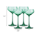 Set of Four Green Crystal Shallow Bowl Stemmed Coupe