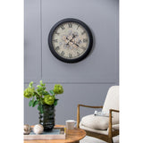 28" Circle Black and Gray Wood and Glass Analog Exposed Gear Wall Clock