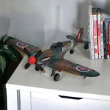 6" Green Metal Hand Painted 1940 Green and Brown Spit Fire Model Airplane