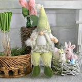 30" Green and White Fabric Sitting Gnome