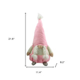 22" Pink and White Fabric Standing Gnome