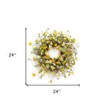 24" Yellow and White Spring Daisy Artificial Wreath