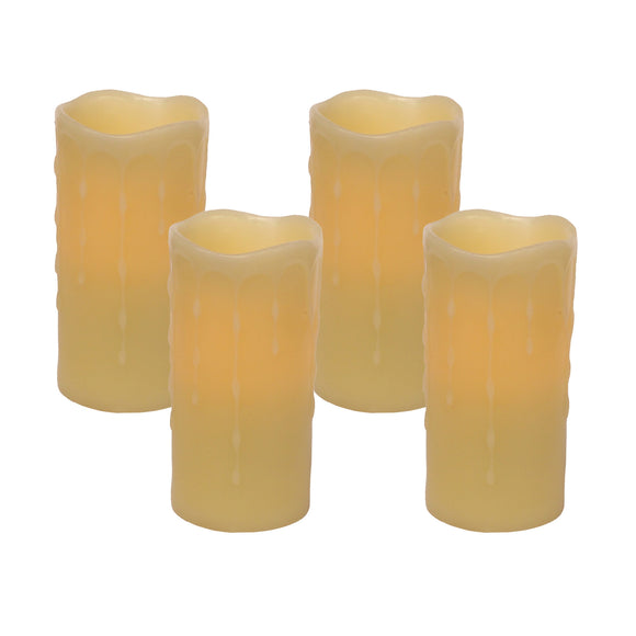 Set of Four Yellow Flameless Pillar Candle