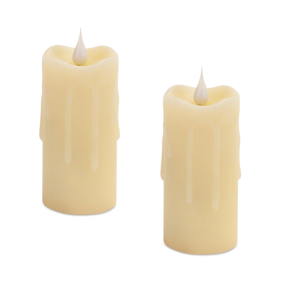 Set of Two Beige Flameless Pillar Candles