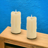 Set of Two Beige Flameless Pillar Candles