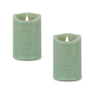 Set of Two Green Flameless Pillar Candle