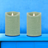 Set of Two Green Flameless Pillar Candle