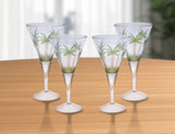 Set of Four Clear and Green Palm Tree Acrylic Stemmed All Purpose Wine Glasses