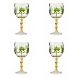 Set of Four Clear and Green Palm Tree Acrylic Stemmed All Purpose Wine Glasses