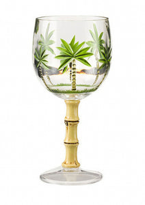 Set of Four Clear and Green Palm Tree Acrylic Stemmed All Purpose Wine Glasses