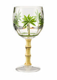 Set of Four Clear and Green Palm Tree Acrylic Stemmed All Purpose Wine Glasses