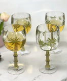 Set of Four Clear and Green Palm Tree Acrylic Stemmed All Purpose Wine Glasses